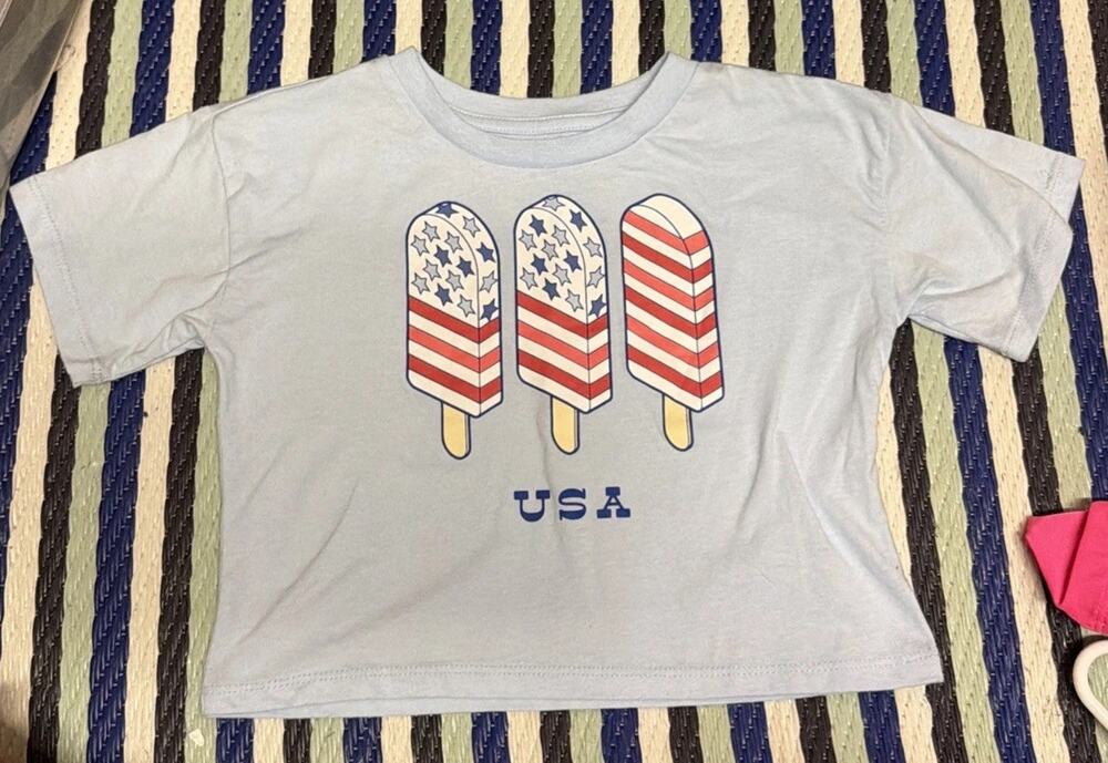 Mad Engine USA patriotic popcicle boxy tee XS 4/5